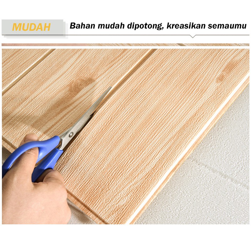 Wallpaper dinding 3d motif kayu wood foam Dekorasi Kamar murah 70x70cm-6