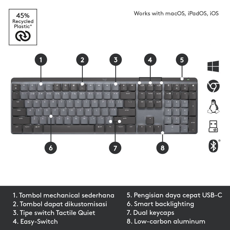 Logitech MX Mechanical Tactile Keyboard Wireless Bluetooth Backlit