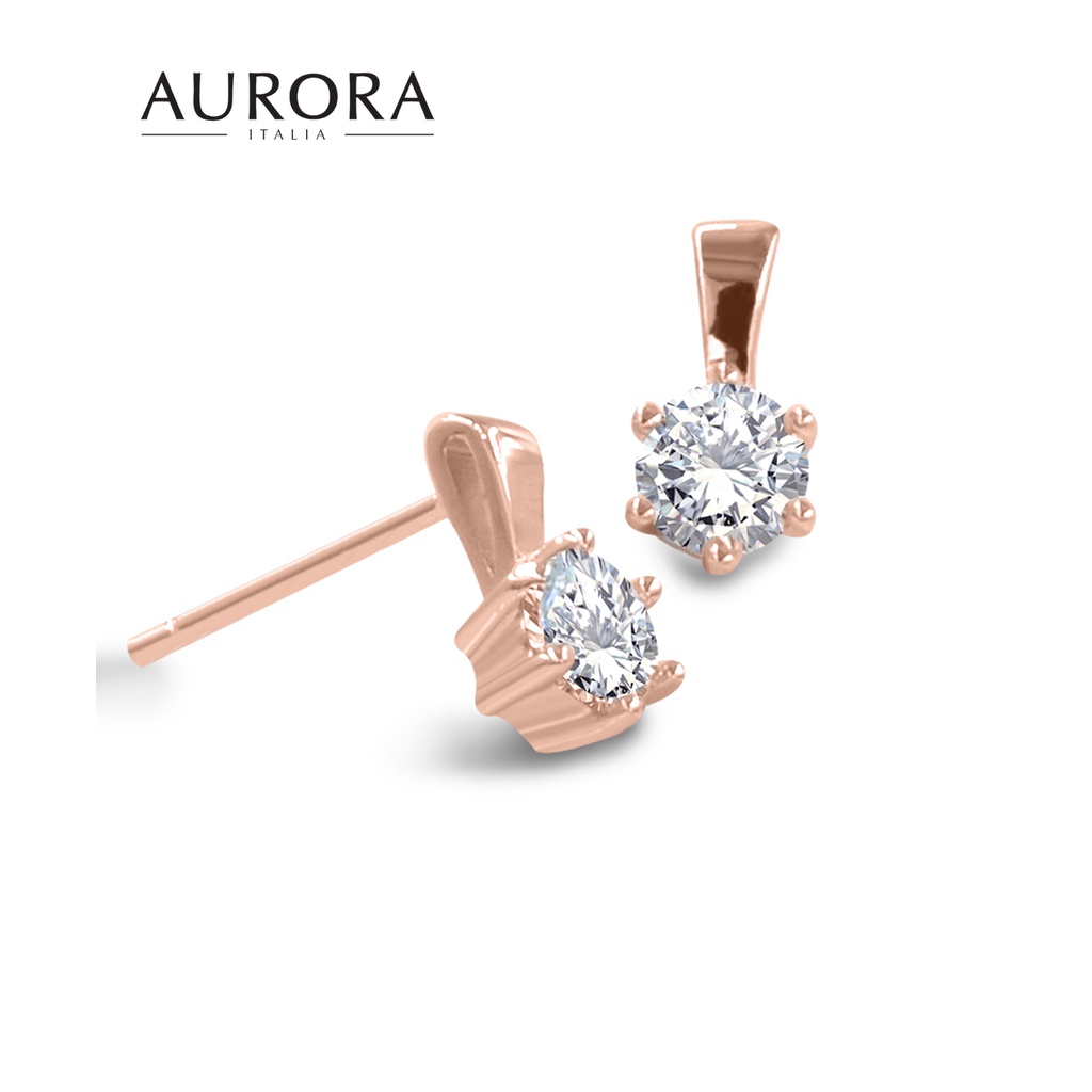 Anting Aurora Italia - Auroses Halo Stud Earring (Rose Gold) - 18K White Gold Plated
