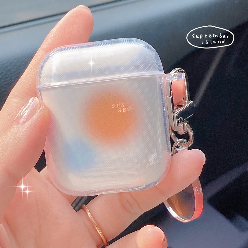 AirPods 1/2 Pro Silicone Dustproof Case Earphone Non-Slip Anti-Dirt Sunset Gradient Pendant Earphone Case