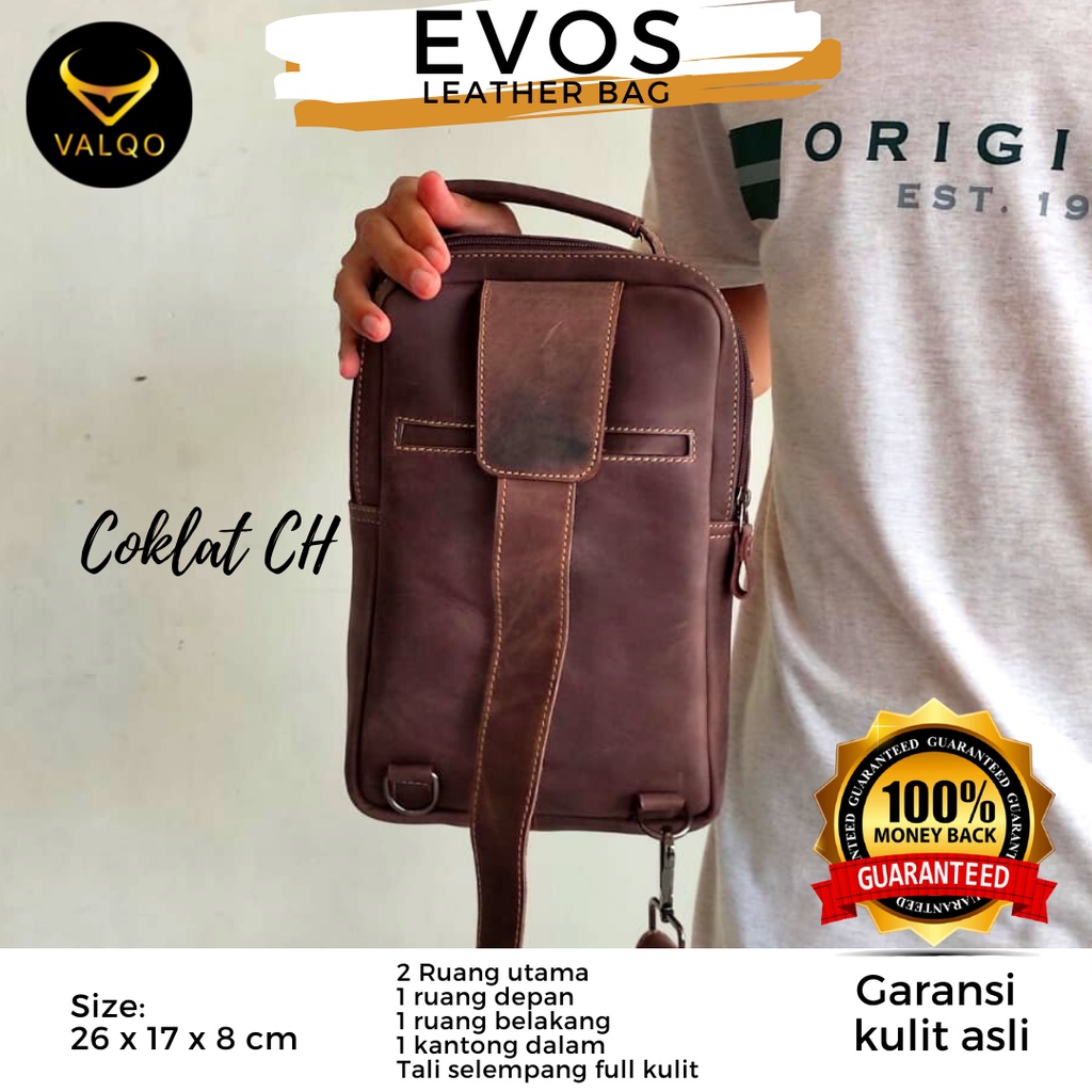 [VALQO] Tas EVOS Kulit Sapi Crazy Horse CH Slingbag Selempang Pria Wanita Dada Waistbag bisa COD