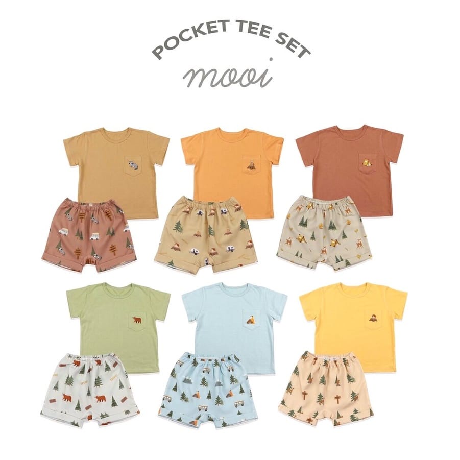 MOOI POCKET T-Shirt (1pcs) Pocket Tee Set / Setelan Kaos Oblong &amp; Celana Pendek (1stel) Anak Unisex