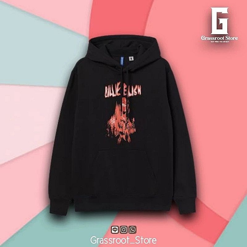 Hoodie H&M Billie Eilish Red Printed Black Original