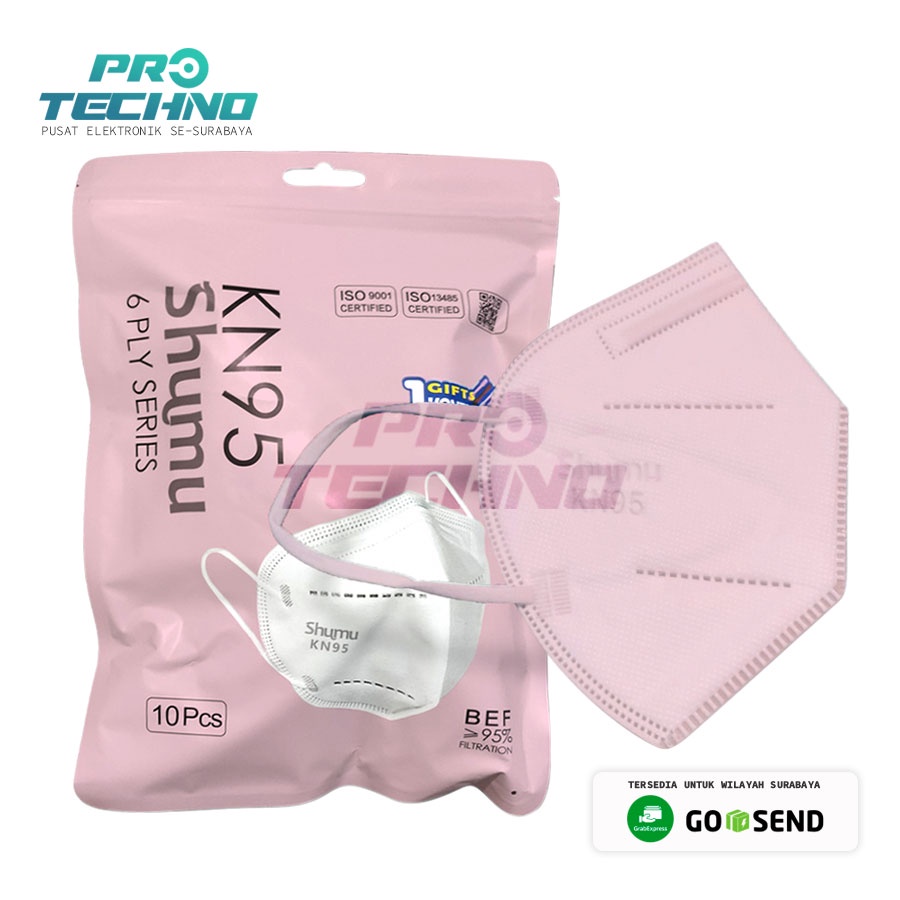 Masker KN95 SHUMU NUDE PINK 6 Ply - 10 Pcs - FREE CONECTOR - 10 Pcs Tali Senada