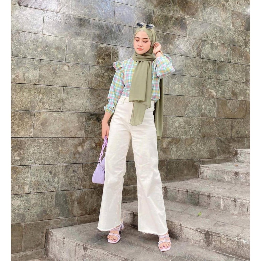 FWR - 27-34 Unfinished Kulot White / black / biru tua / biru muda / medium Amanda