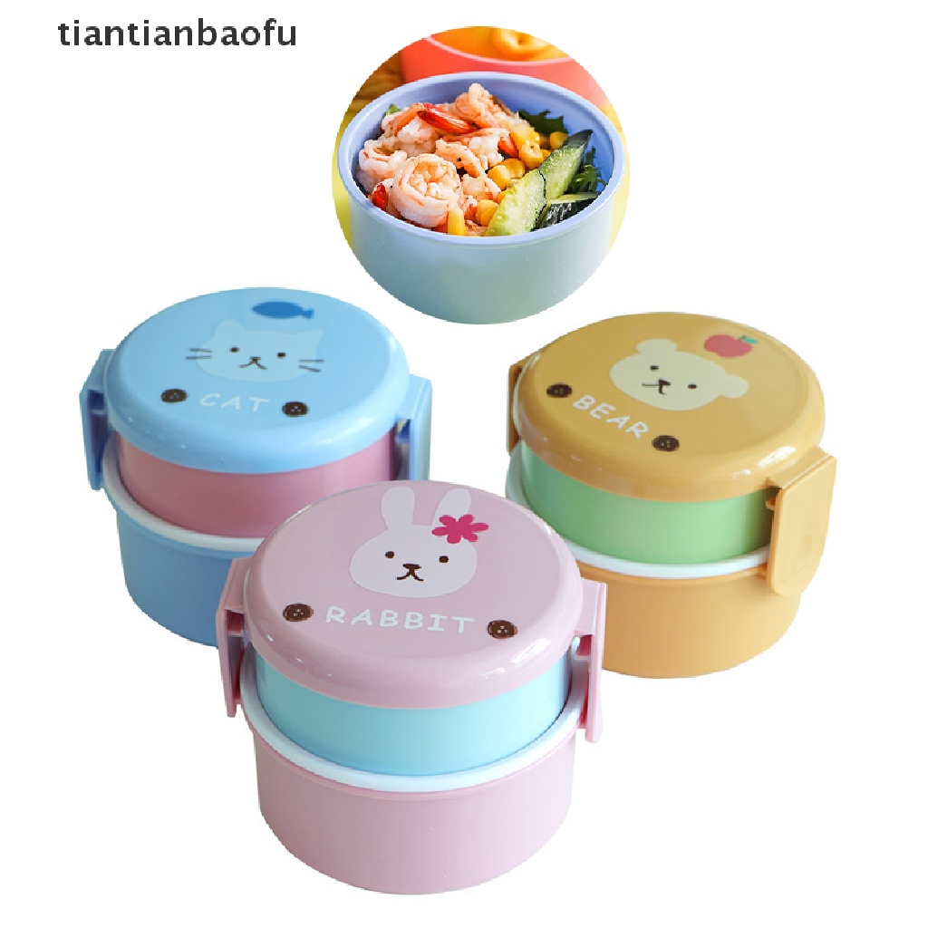 Kotak Makan Siang Bento Mini Double layer Bentuk Bulat Ukuran 540ml Gaya Jepang Untuk Anak