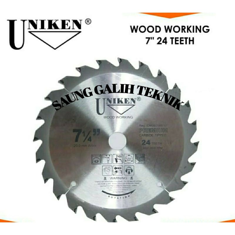 UNIKEN-TCT Saw Blade 7" (184mm) 24TR /Mata Gergaji Kayu/Mata Circle
