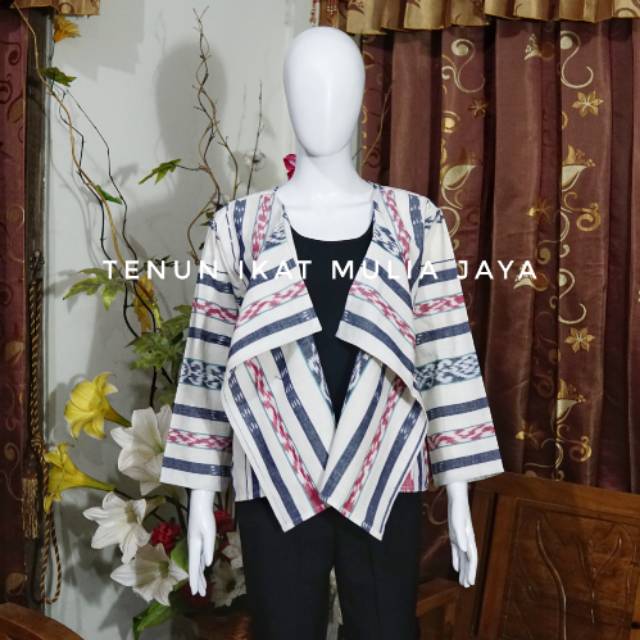 Blazer kimono etnik tenun special white batik tenun