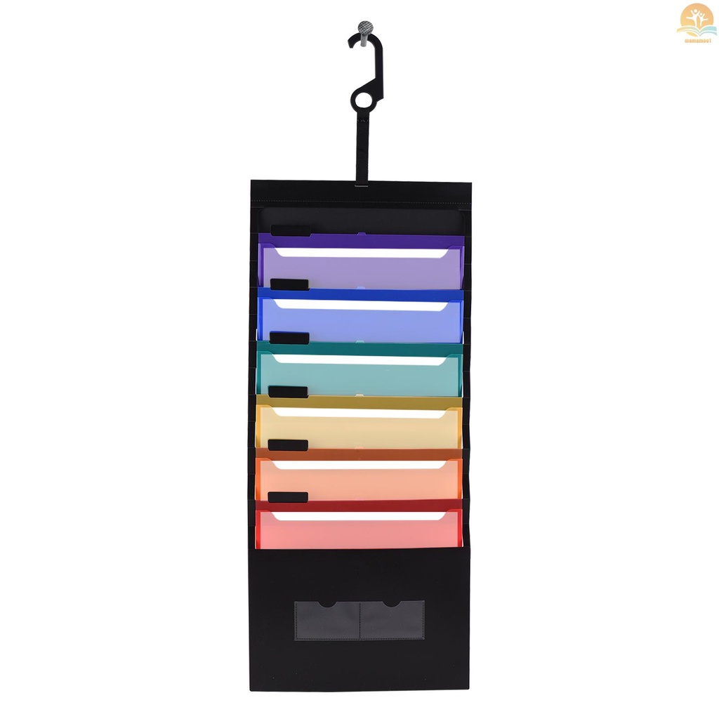 6 Pockets Hanging File Folder Accordian File Organizer A4 Size Wall Organizer Rainbow Color for Home Office School