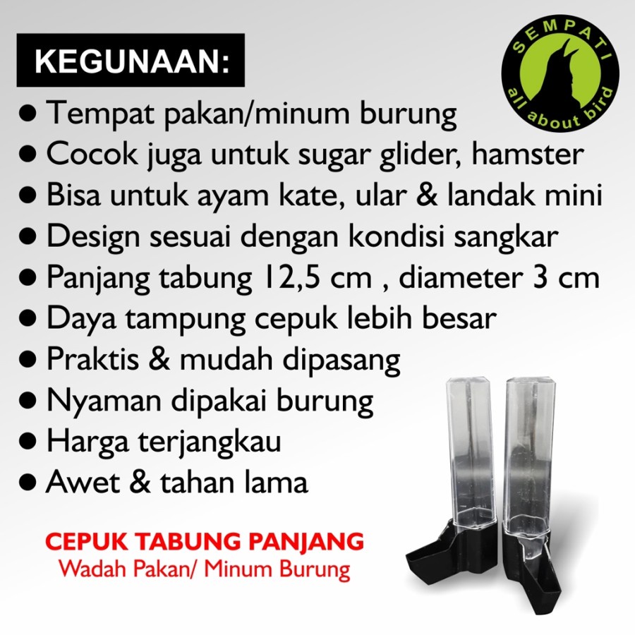 CEPUK WADAH PAKAN MINUM BURUNG TABUNG PANJANG TEMPAT MAKAN BURUNG