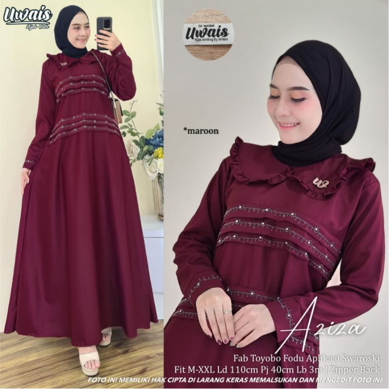 AZIZA DRESS ORI UWAIS HIJAB || Gamis Syar'i Wanita Muslim Terbaru Maxy Dress Toyobo Termurah