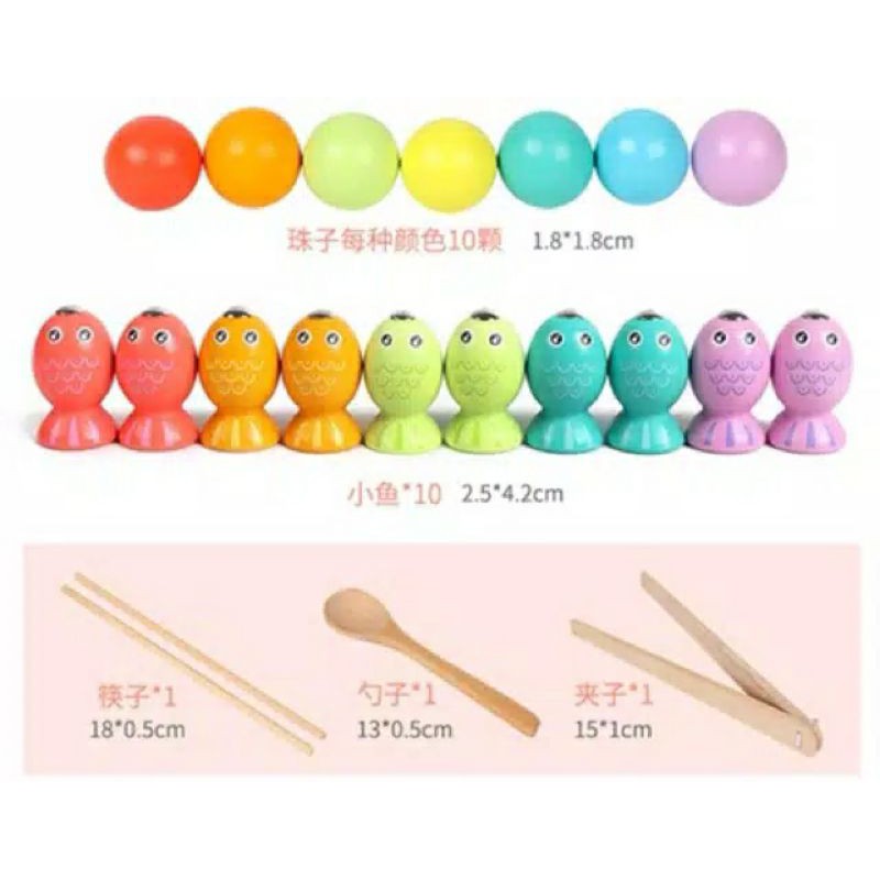 MAINAN MONTESSORI BERHITUNG / WARNA - BEADS HOLDER PEARL FISHING MEMORY GAME