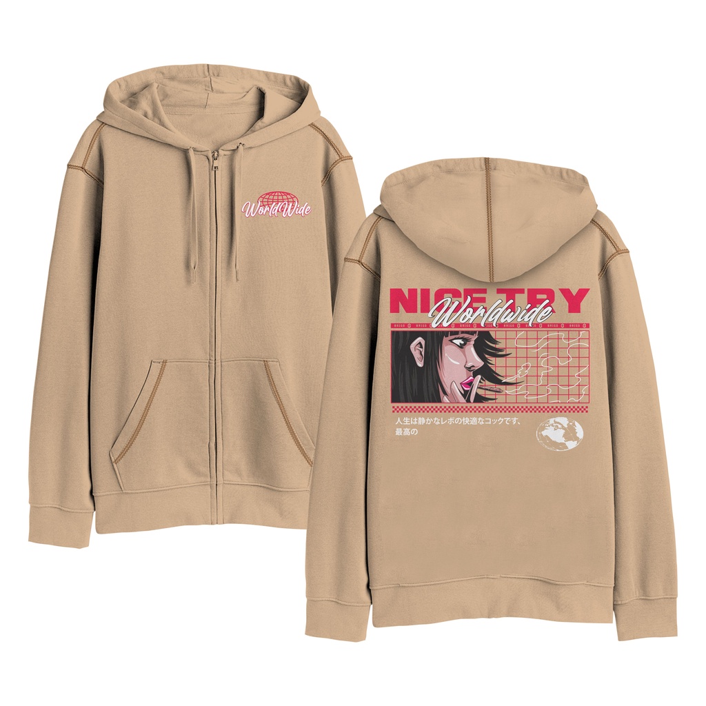 BRIGO Zipper Jumper Hoodie NICE TRY II Sweater Hoodie Resleting BRIGO X ANIME Sablon DTF Fleece Cotton II SIZE M-XXL (Pria &amp; Wanita) Free stiker&amp;Gantungan Kunci