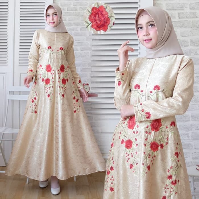 READY [maxi rosita cream IO]Maxi wanita embos gliter cream