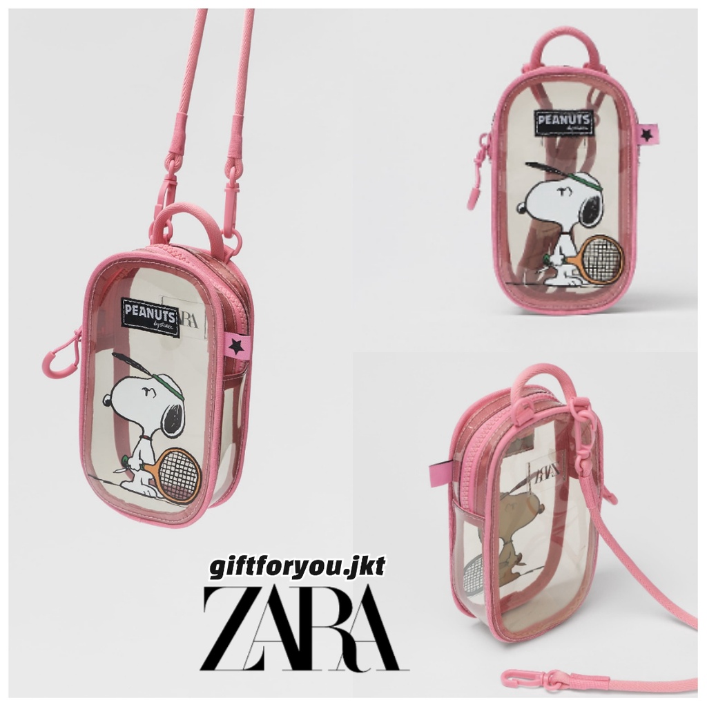 Zara Kids Phone Case Mobile Phone Bag Snoopy Peanuts Carrier Wadah Transparan Tas HP Anak Perempuan 