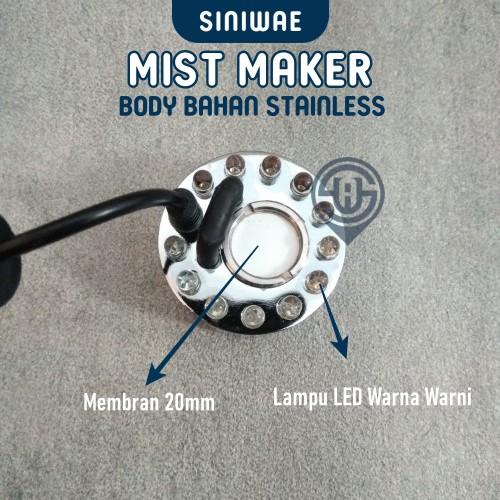 Mist Maker Lampu LED Mesin Kabut Membran 20mm Stainlees Steel Asap Embun Uap Aquarium Aquascape