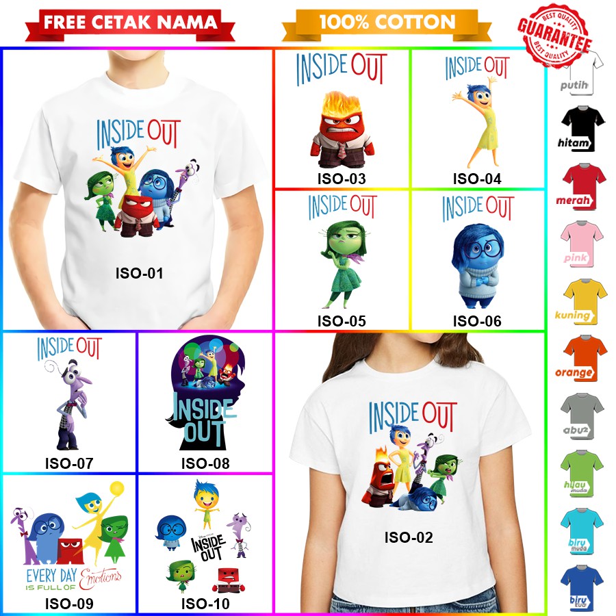 [FREE NAMA!!] Baju Kaos COUPLE  ANAK DAN DEWASA INSIDE OUT BANYAK MOTIF