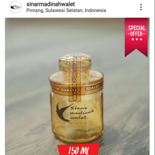 

Sarang burung walet/Bird Nest bersih asli 100% kemasan toples kaca 150ML(isi 5,5gr SBW)