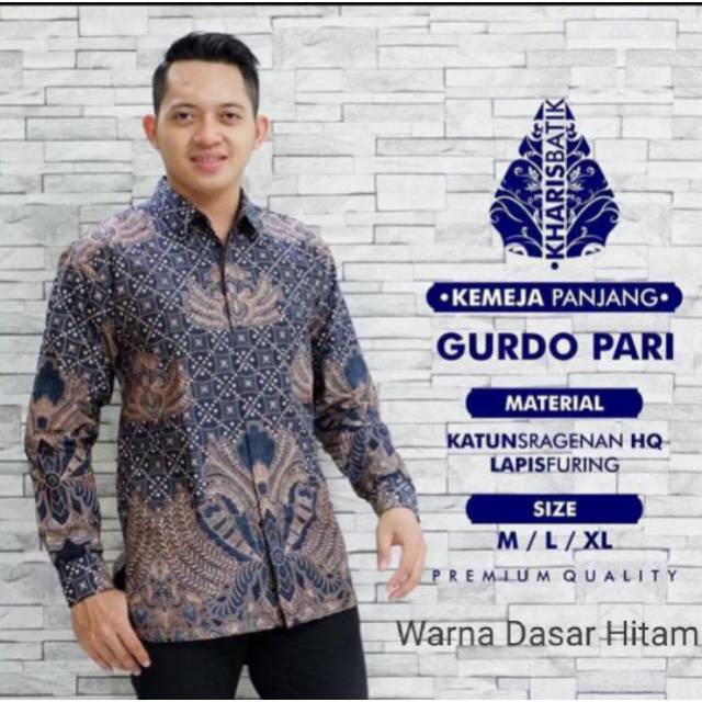 kemeja barik lengan panjang gurdo pari/hem batik pria