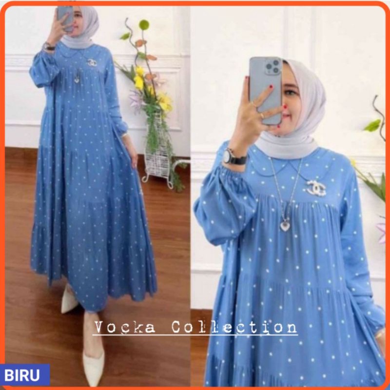 [COD] Gamis Dress Marsya Polkadot Bahan Rayon Tebal Terlaris