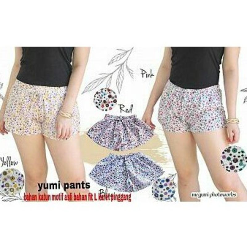 eReX FASHION Yumi pants bahan katun motif asli karet pinggang fit L