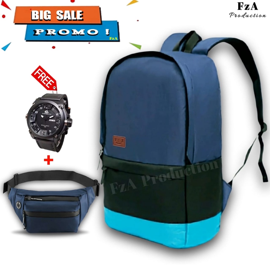 Tas Ransel Gendong Laptop Distro Sekolah Kuliah Pria Wanita Black Murah Original FzA BUY 1 GET 2