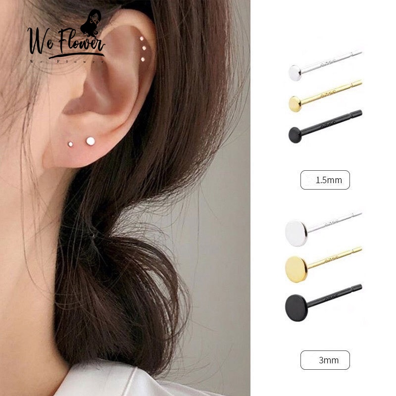 We Flower Anting Tusuk Sterling Silver 925 Model Bunga Warna Hitam Untuk Pria / Wanita