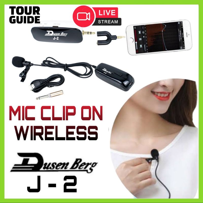 Mic Wireless Clip On DUSENBERG J2, Microphone Imam Ceramah, Pidato