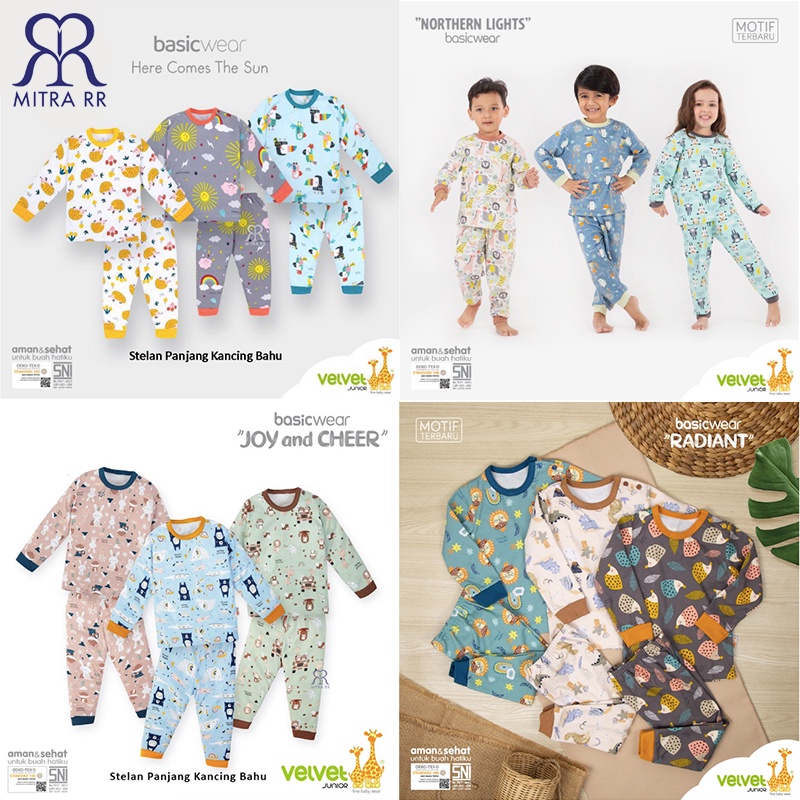 [TERBARU] Velvet Junior Setelan Oblong Panjang Stelan Piyama Baju Tidur Anak Newborn S M L XL XXL