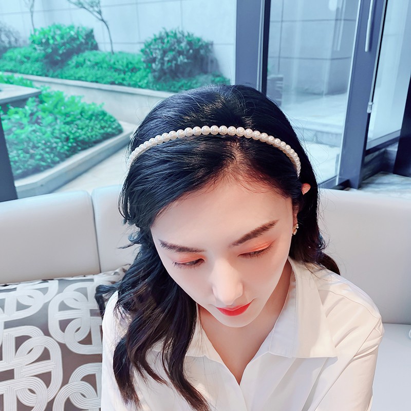 Big pearl headband headband sweet wild retro super fairy pressure hair thin hairpin female outing accessories