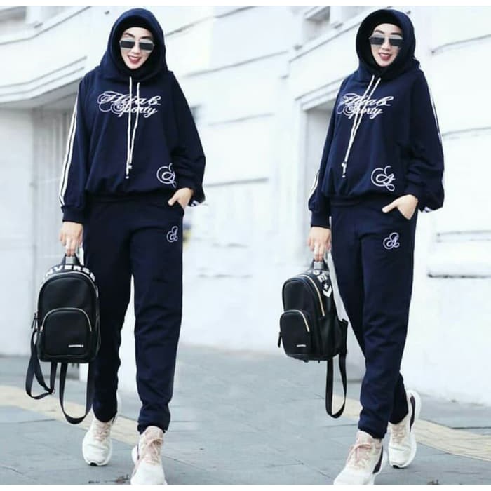 GAMIS MURAH  0036 SETELAN SPORTY HIJAB NAVY GAMIS KEKINIAN