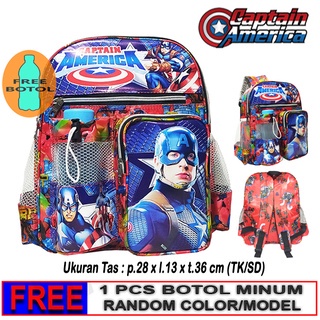 Tas Ransel anak SD karakter Spiderman-Ultraman-captain America free botol / tas anak SD laki-laki