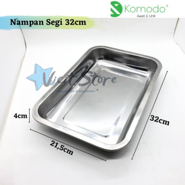 Nampan Stainless Persegi 32cm x 21,5cm Merk Komodo / Nampan Baki 32cm