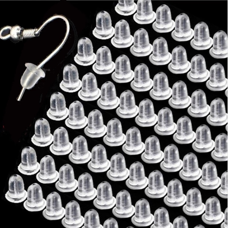 500pcs Stopper Anting Tusuk Bahan Karet Silikon Lembut Transparan Anti Alergi Dengan Kotak