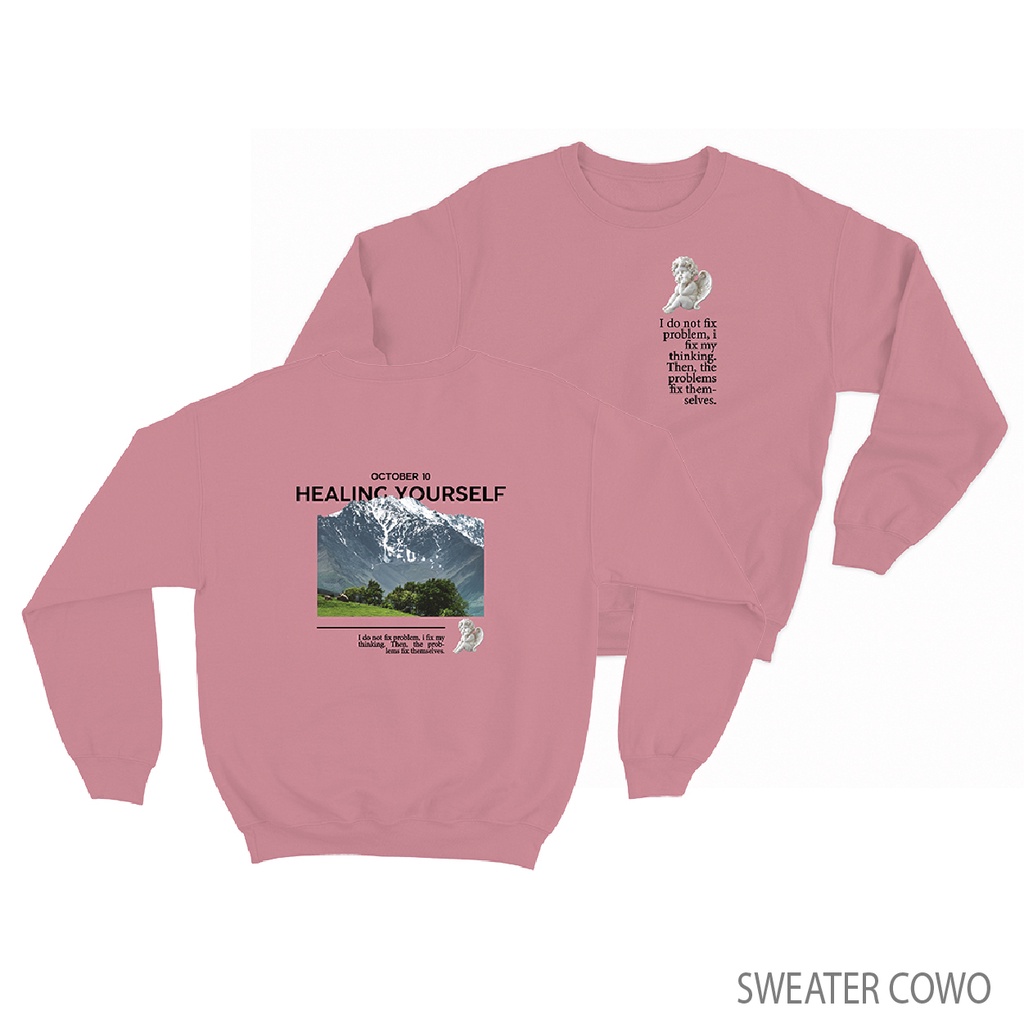 Sweaterpolos Basic Sweater HEALING ( Sablon ) Unisex Pria &amp; Wanita