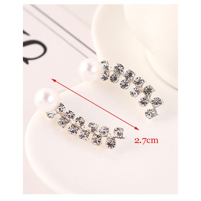 LRC Anting Tusuk Fashion White Pearl Double Row Diamond Earrings Y63197