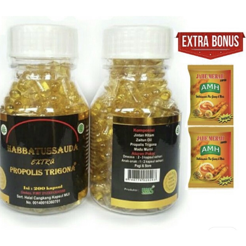 Habbatussauda extra propolis trigona UMS free 2 Sachet Jahe Amh