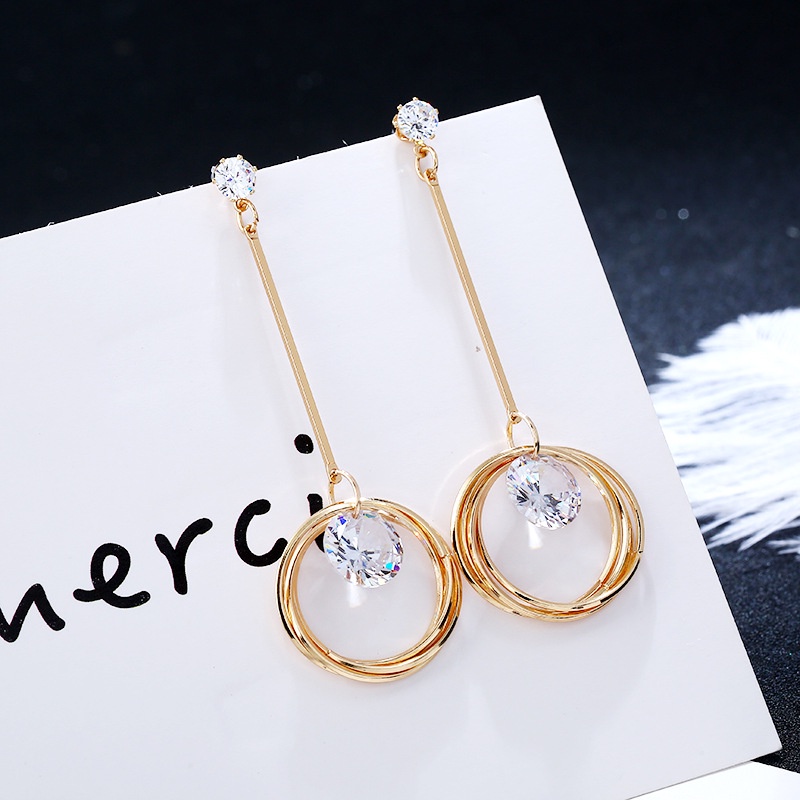 Grosir - F670 Anting Bulat Diamond Wanita/Anting Panjang Bulat/Aksesoris Fashion/Perhiasan Wanita