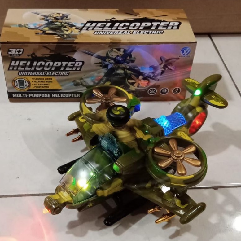 Mainan helikopter tentara apache jalan dan suara