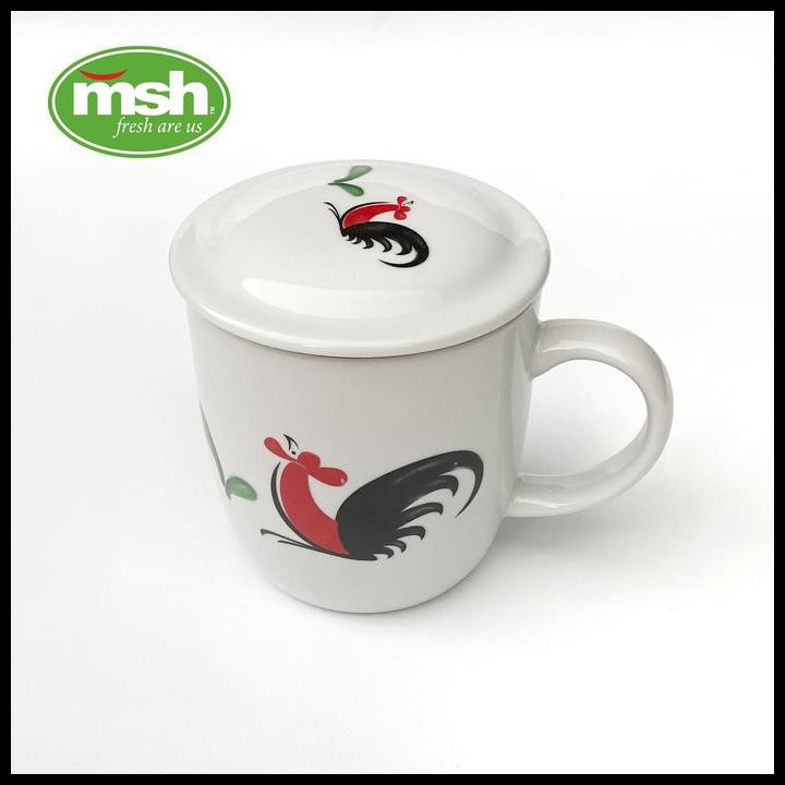 Set Mug Dan Tutup Keramik Motif Ayam Jago