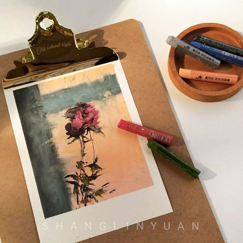 

Vintage aesthetic gold oil pastel wooden drawing A4 clipboard