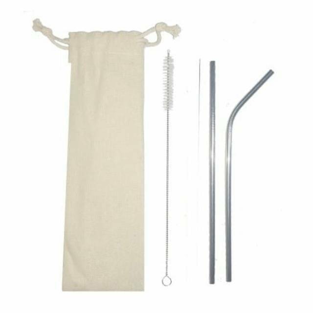 3 in 1 Sedotan Stainless Food Grade Anti Karat Stainless Steel Straw Paket Pouch