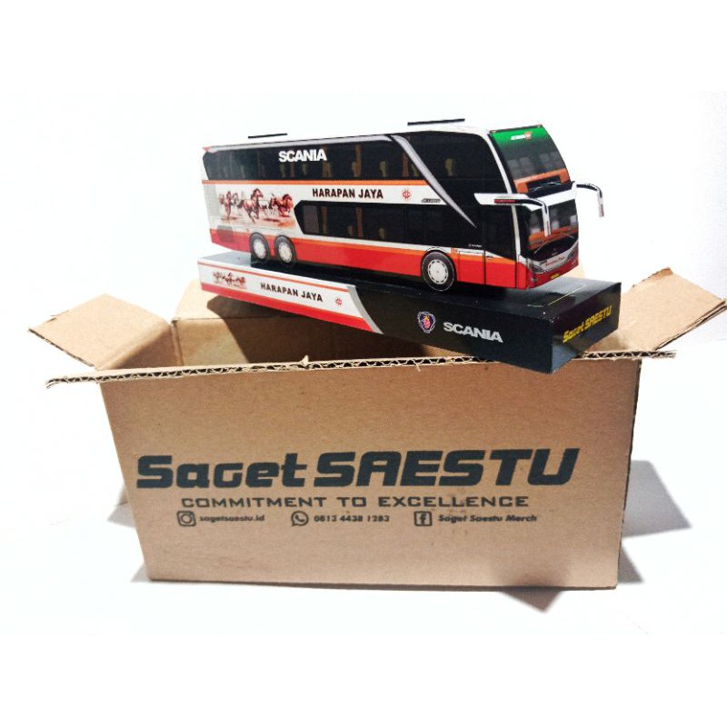 MINIATUR BIS BUS HARAPAN JAYA PAPERBUS PAPERCRAFT PAJANGAN HARJAY SCANIA JETBUS SDD DOUBLE DECKER