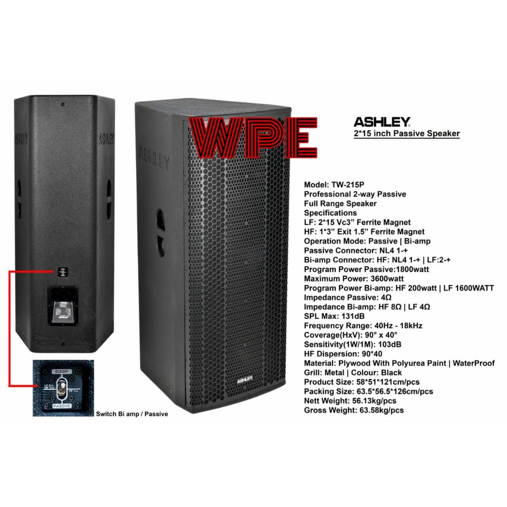 speaker pasif ashley tw 215p/ tw 215p 2x15inch original