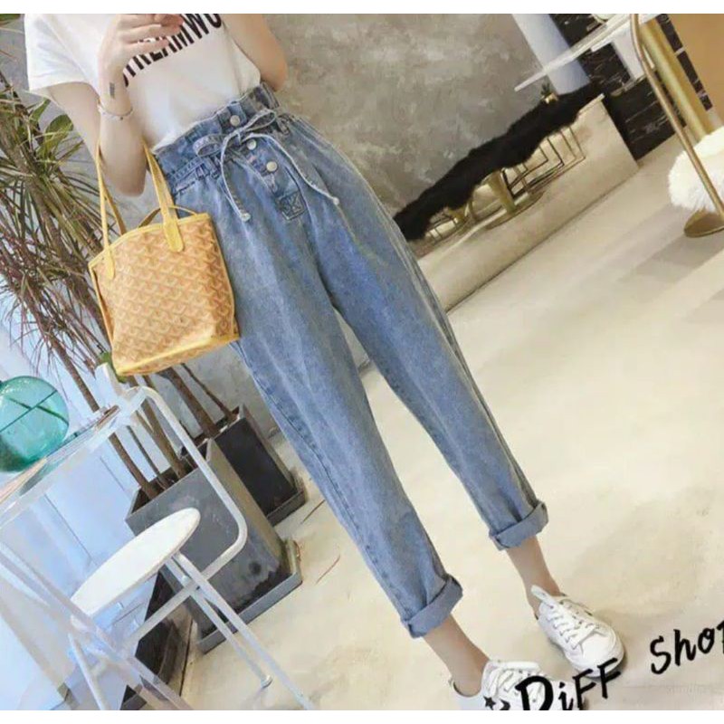 ak#Celana Jeans highwaist pinggang tali