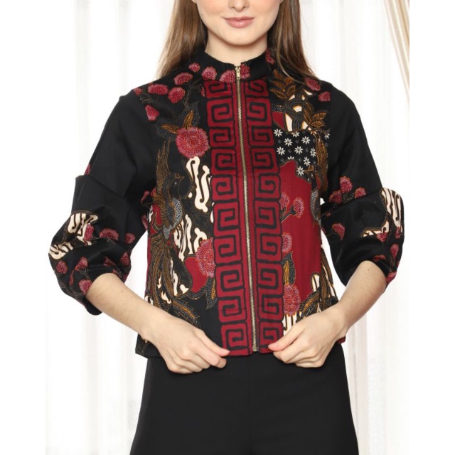 Size Jumbo : Jaket Bomber Batik / Jaket Batik Wanita /Outer Batik-Black Bird