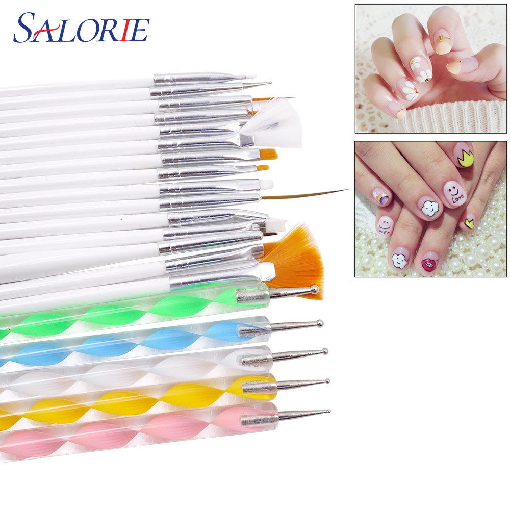 Salorie 20pcs / Set Brush Pen Nail Art Uv Gel Gagang Akrilik