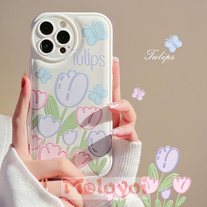 Butterfly Soft Case TPU Motif Bunga Tulip Kupu-Kupu Untuk IPhone 7Plus 8Plus 11 12 13 Pro MAX 6 6s Plus XR X XS MAX 7 8 SE 2020