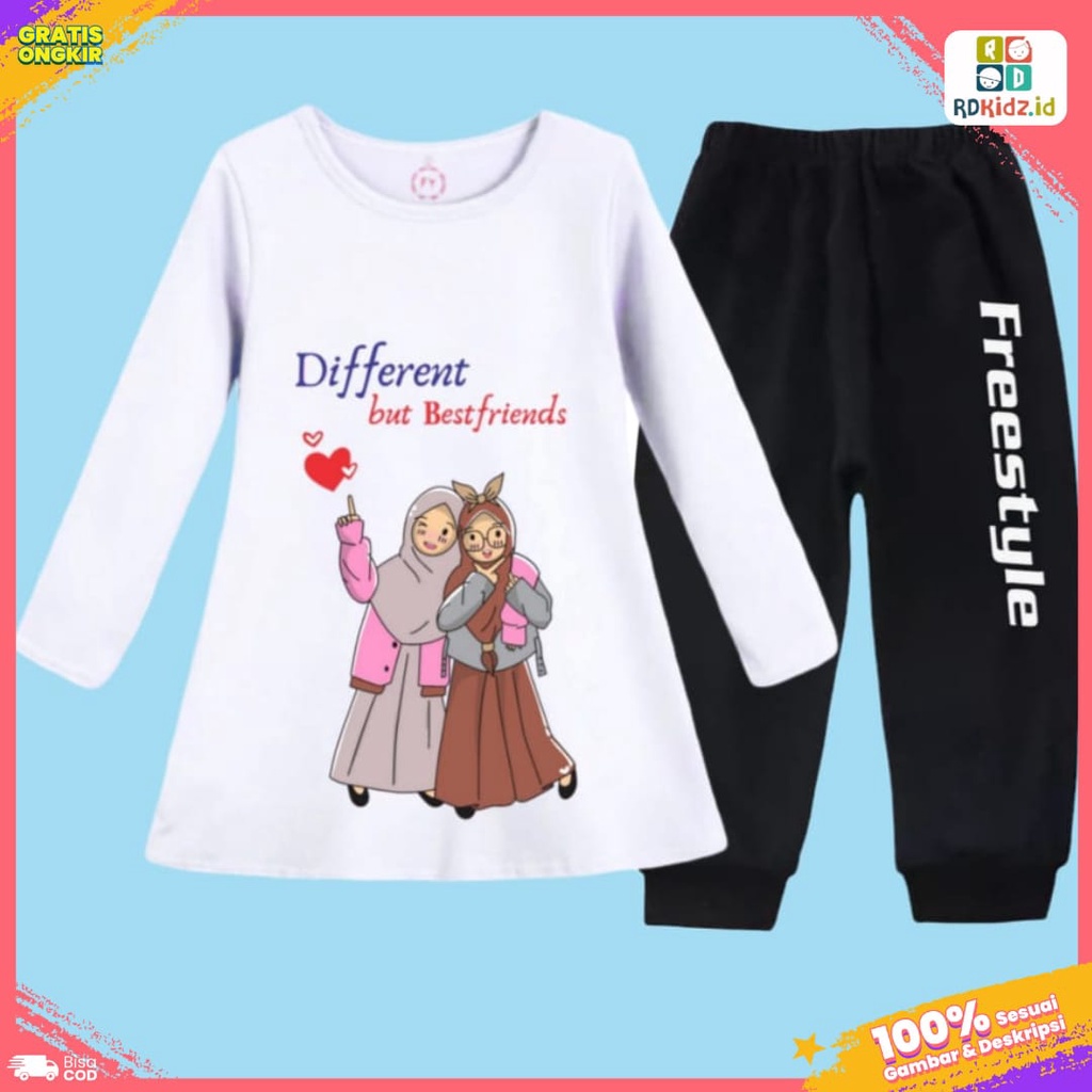 Rdkidzid Set Tunik Panjang Anak Perempuan Setelan Dress Anak Cewek Motif Best Friends