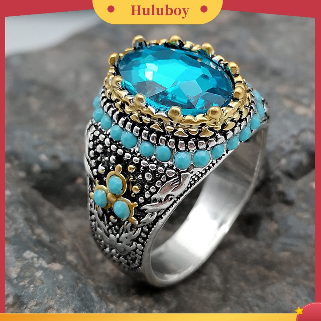 Hu Hu Hu Hu Hu Alat Bantu Pasang Kacamata♡ Cincin Pria Hias Turquoise Biru Berlian Imitasi Gaya Vintage Untuk Pernikahan